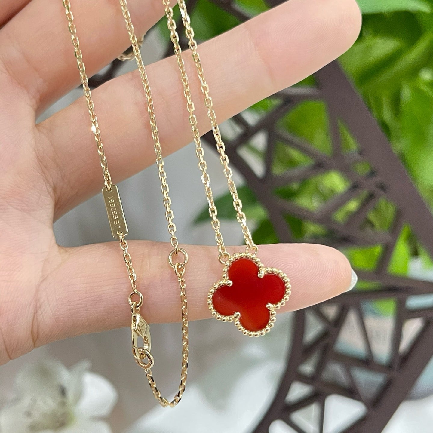 [Lucas Jewelry]CLOVER 15MM CARNELIAN SINGLE FLOWER NECKLACE