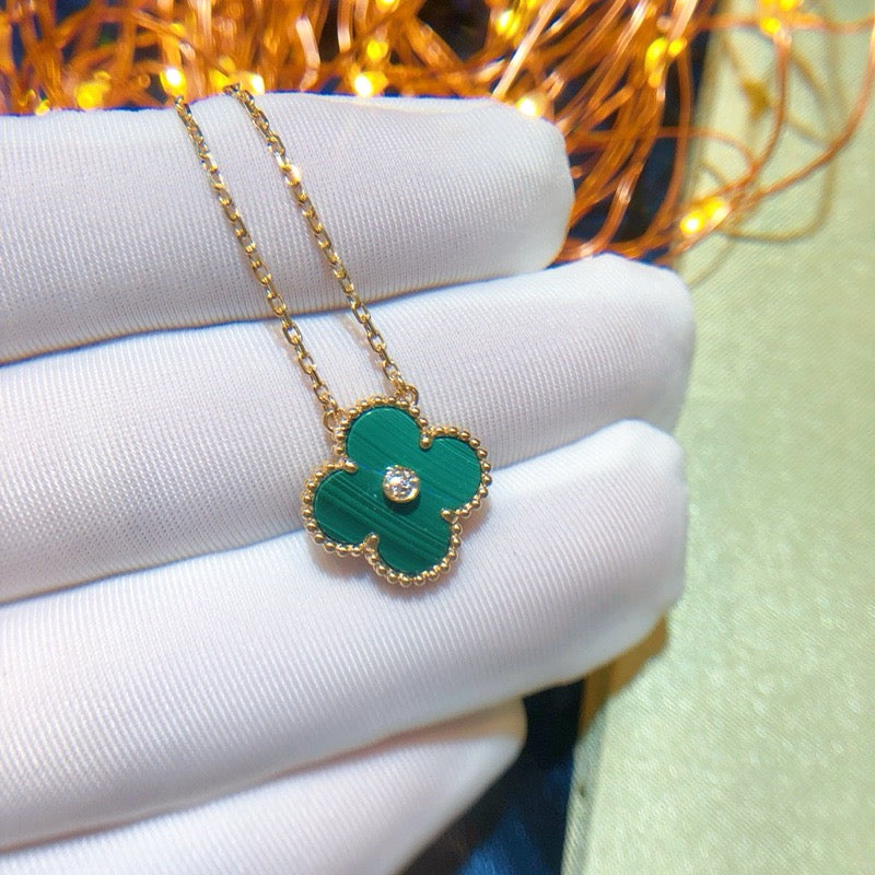 [Lucas Jewelry]CLOVER 15MM DIAMOND TURQUOISE NECKLACE