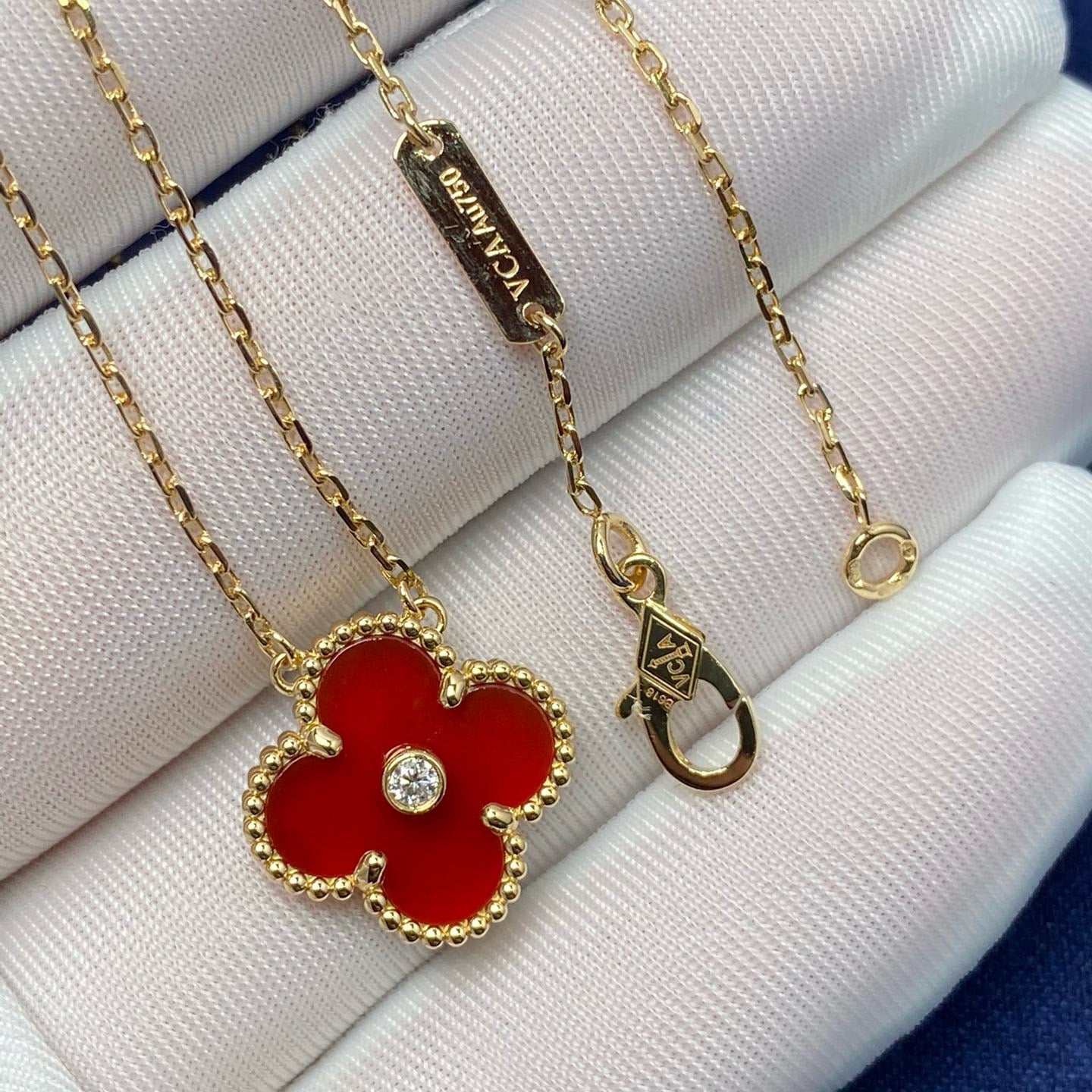 [Lucas Jewelry]CLOVER 15MM DIAMOND CARNELIAN NECKLACE