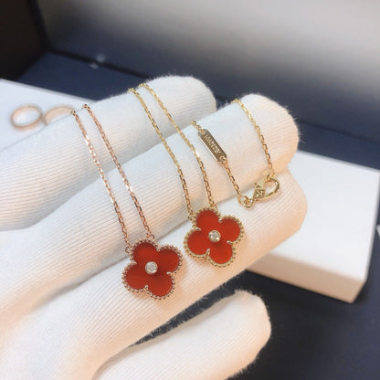 [Lucas Jewelry]CLOVER 15MM DIAMOND CARNELIAN NECKLACE