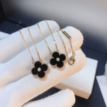 [Lucas Jewelry]CLOVER 15MM DIAMOND ONYX NECKLACE