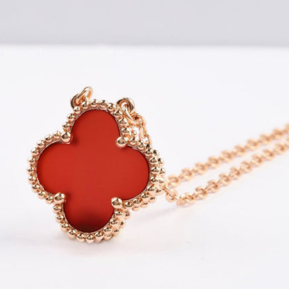 [Lucas Jewelry]CLOVER 15MM CARNELIAN SINGLE FLOWER NECKLACE