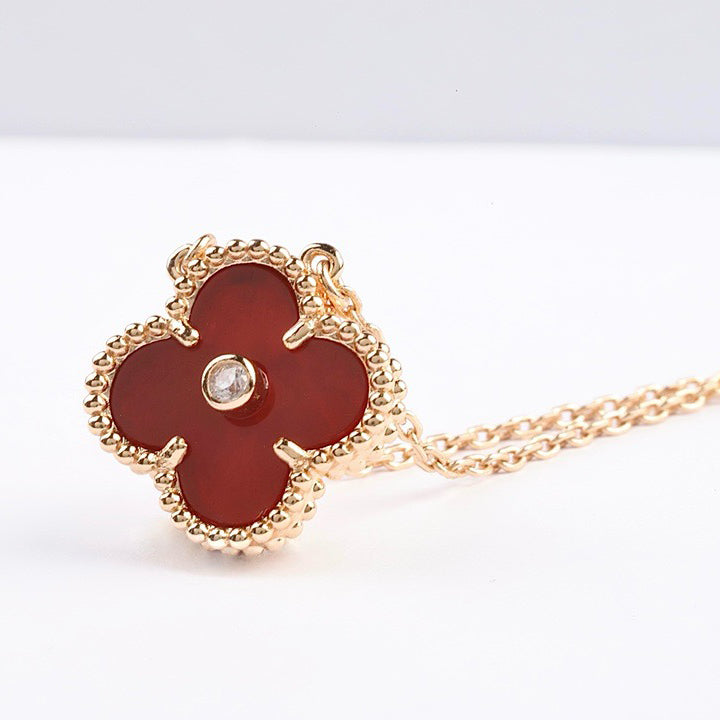 [Lucas Jewelry]CLOVER 15MM DIAMOND CARNELIAN NECKLACE