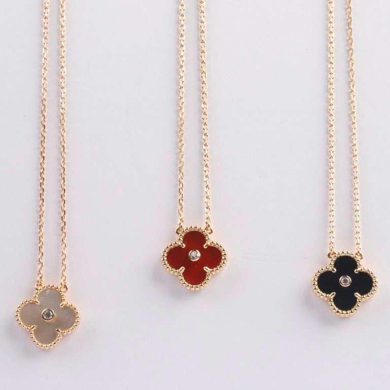 [Lucas Jewelry]CLOVER 15MM DIAMOND CARNELIAN NECKLACE