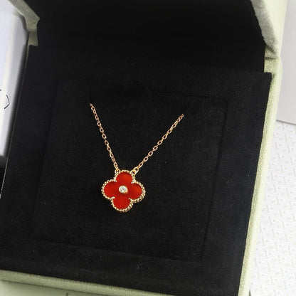 [Lucas Jewelry]CLOVER 15MM DIAMOND CARNELIAN NECKLACE