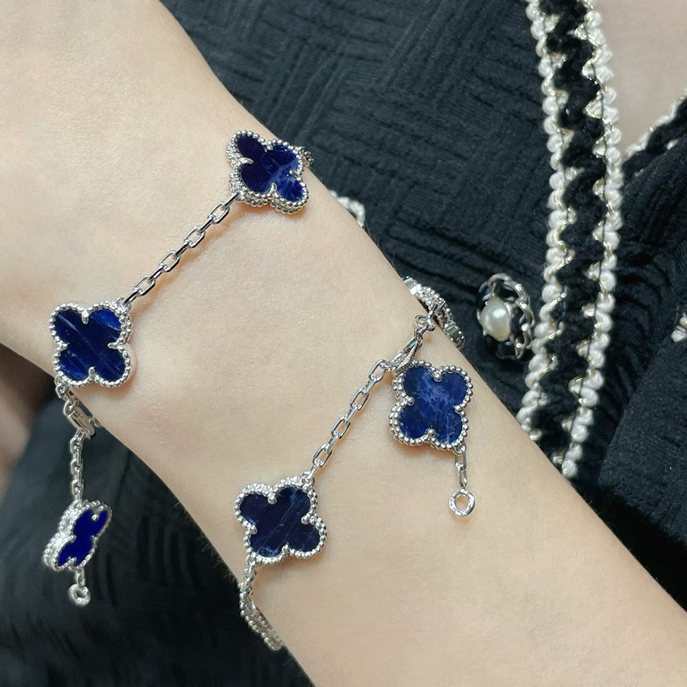 [Lucas Jewelry]CLOVER 5 MOTIF PIETERSITE SILVER BRACELET