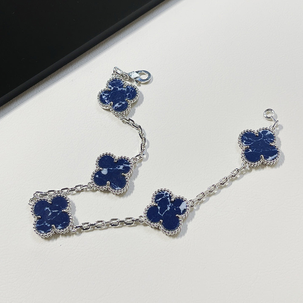 [Lucas Jewelry]CLOVER 5 MOTIF PIETERSITE SILVER BRACELET