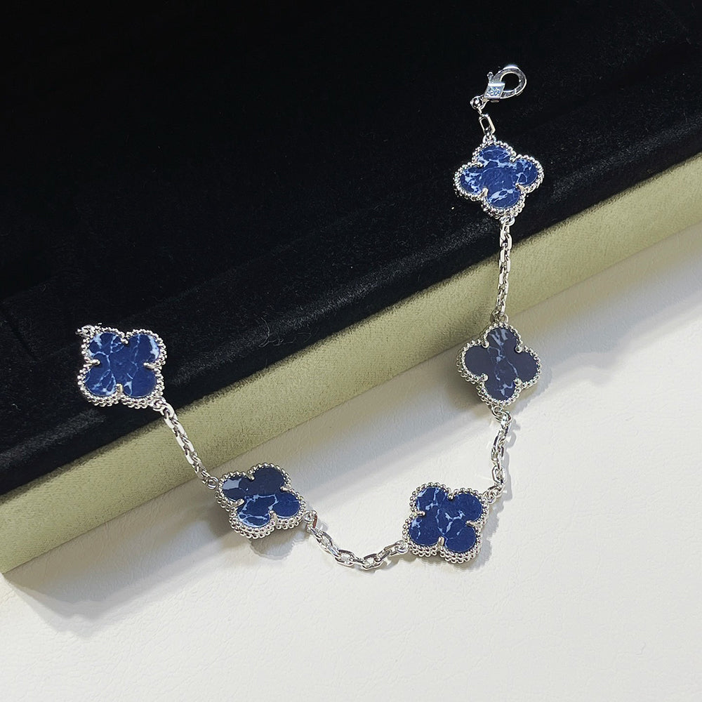 [Lucas Jewelry]CLOVER 5 MOTIF PIETERSITE SILVER BRACELET