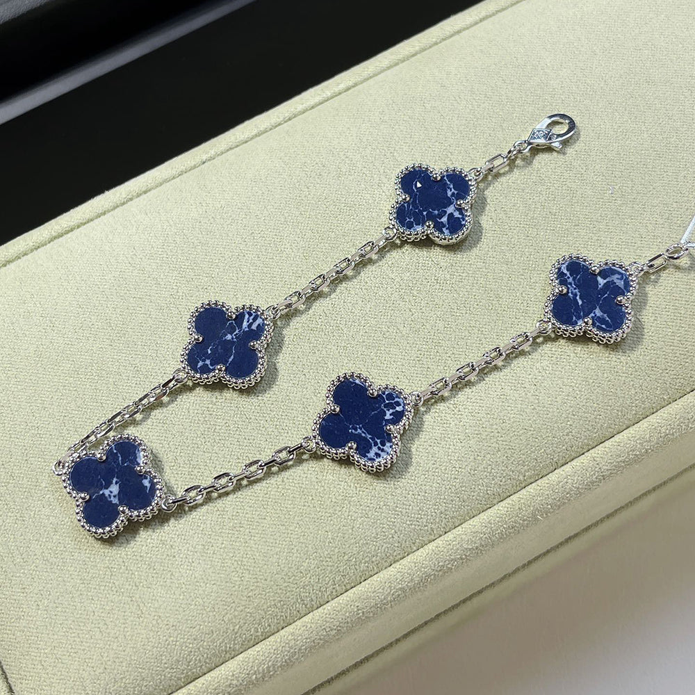 [Lucas Jewelry]CLOVER 5 MOTIF PIETERSITE SILVER BRACELET