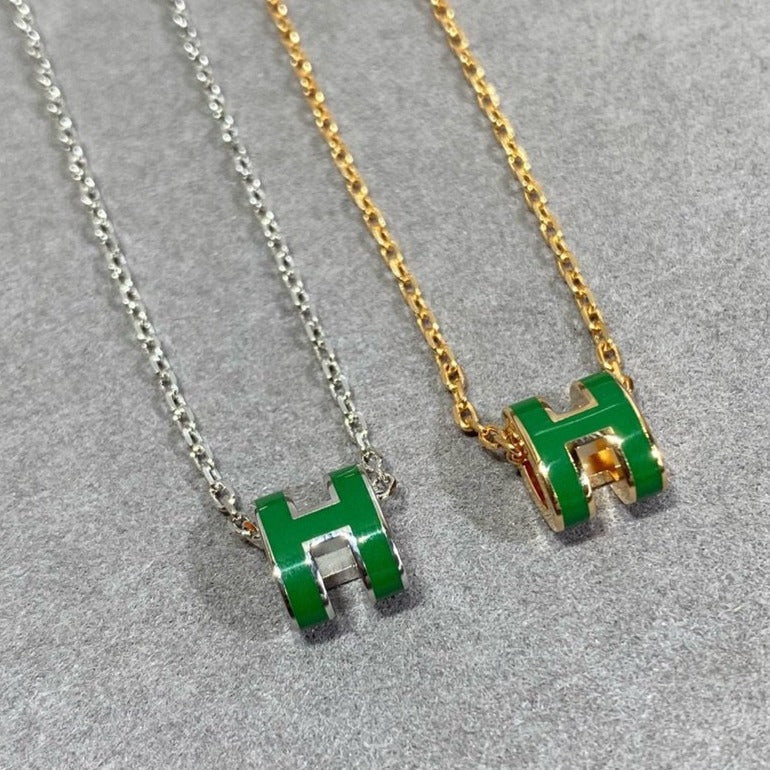 [Lucas Jewelry]POP H GREEN NECKLACE SILVER AND GOLD