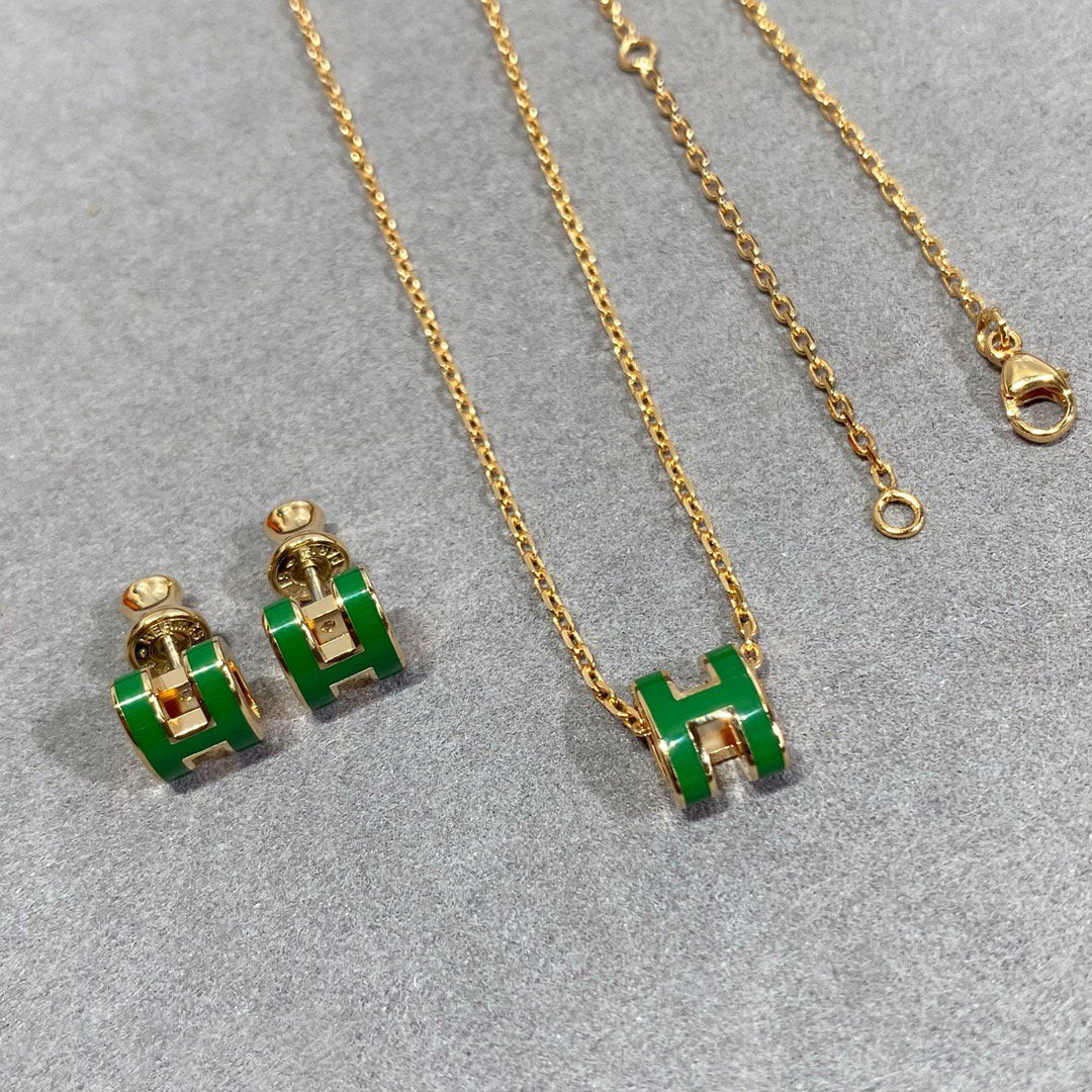 [Lucas Jewelry]POP H GREEN NECKLACE SILVER AND GOLD