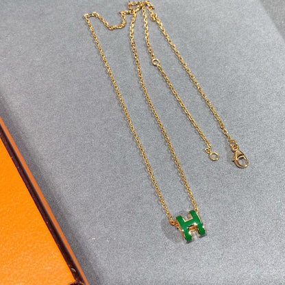 [Lucas Jewelry]POP H GREEN NECKLACE SILVER AND GOLD