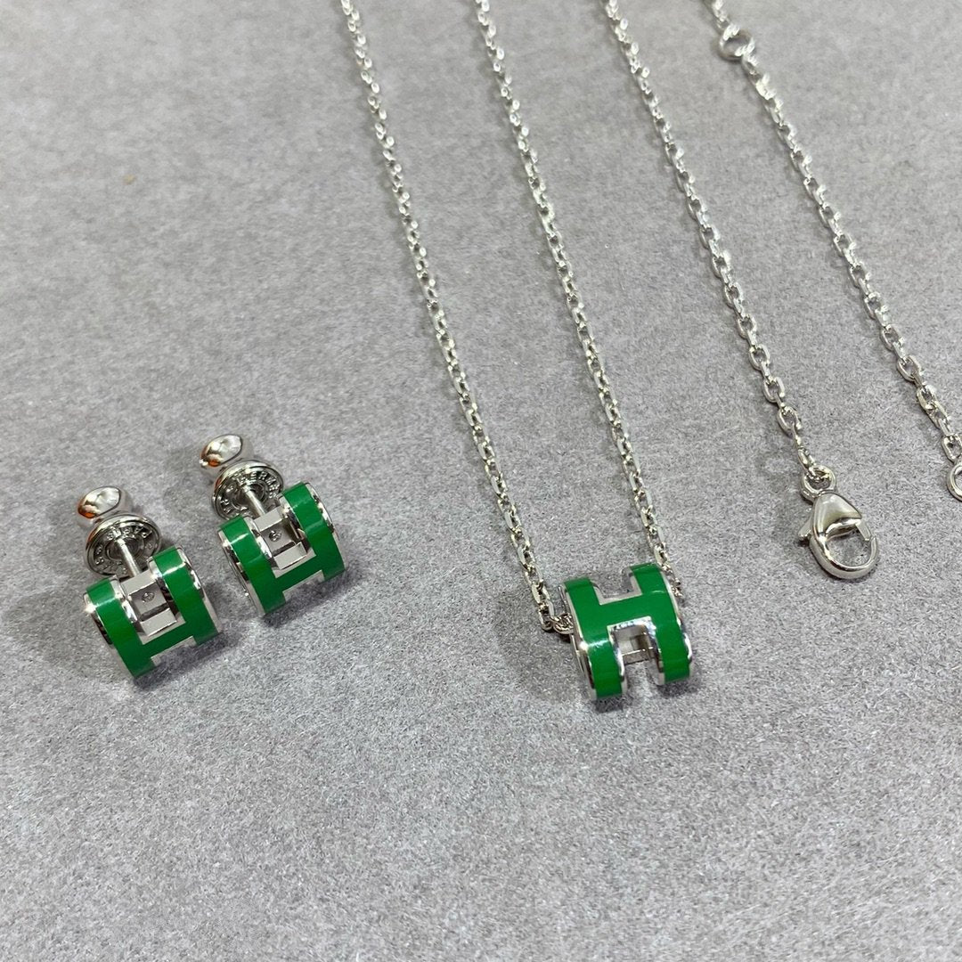 [Lucas Jewelry]POP H GREEN NECKLACE SILVER AND GOLD