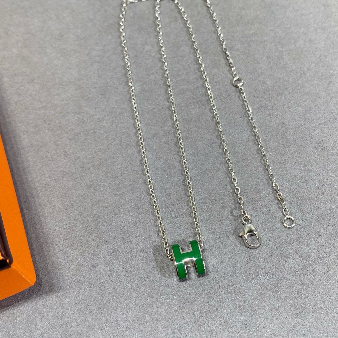 [Lucas Jewelry]POP H GREEN NECKLACE SILVER AND GOLD