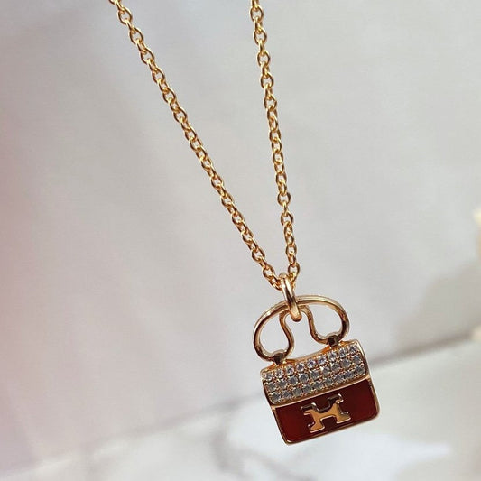 [Lucas Jewelry]CONSTANCE RED PEDANT PINK GOLD NECKLACE