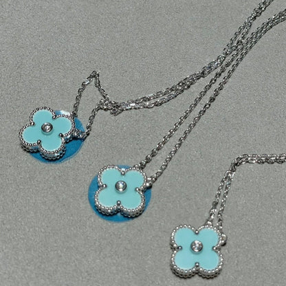 [Lucas Jewelry]CLOVER 1 DIAMOND LIGHT BLUE SILVER NECKLACE