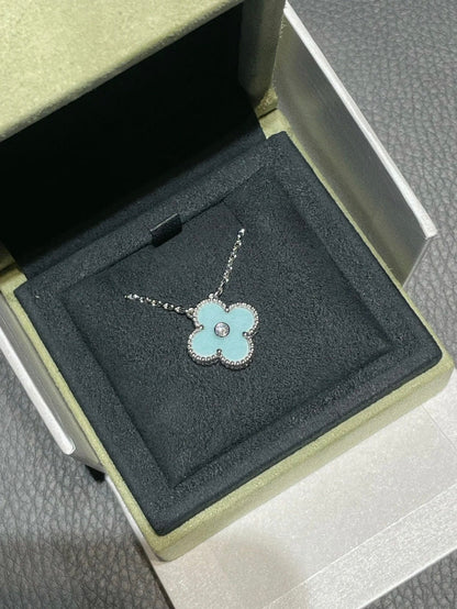 [Lucas Jewelry]CLOVER 1 DIAMOND LIGHT BLUE SILVER NECKLACE