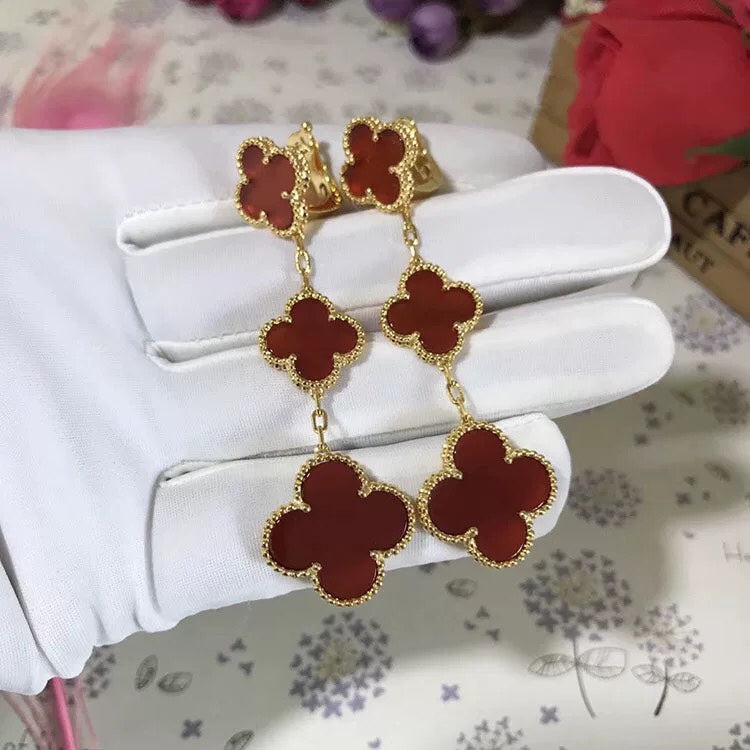 [Lucas Jewelry]CLOVER 3 MOTIF CARNELIAN DROP EARRINGS