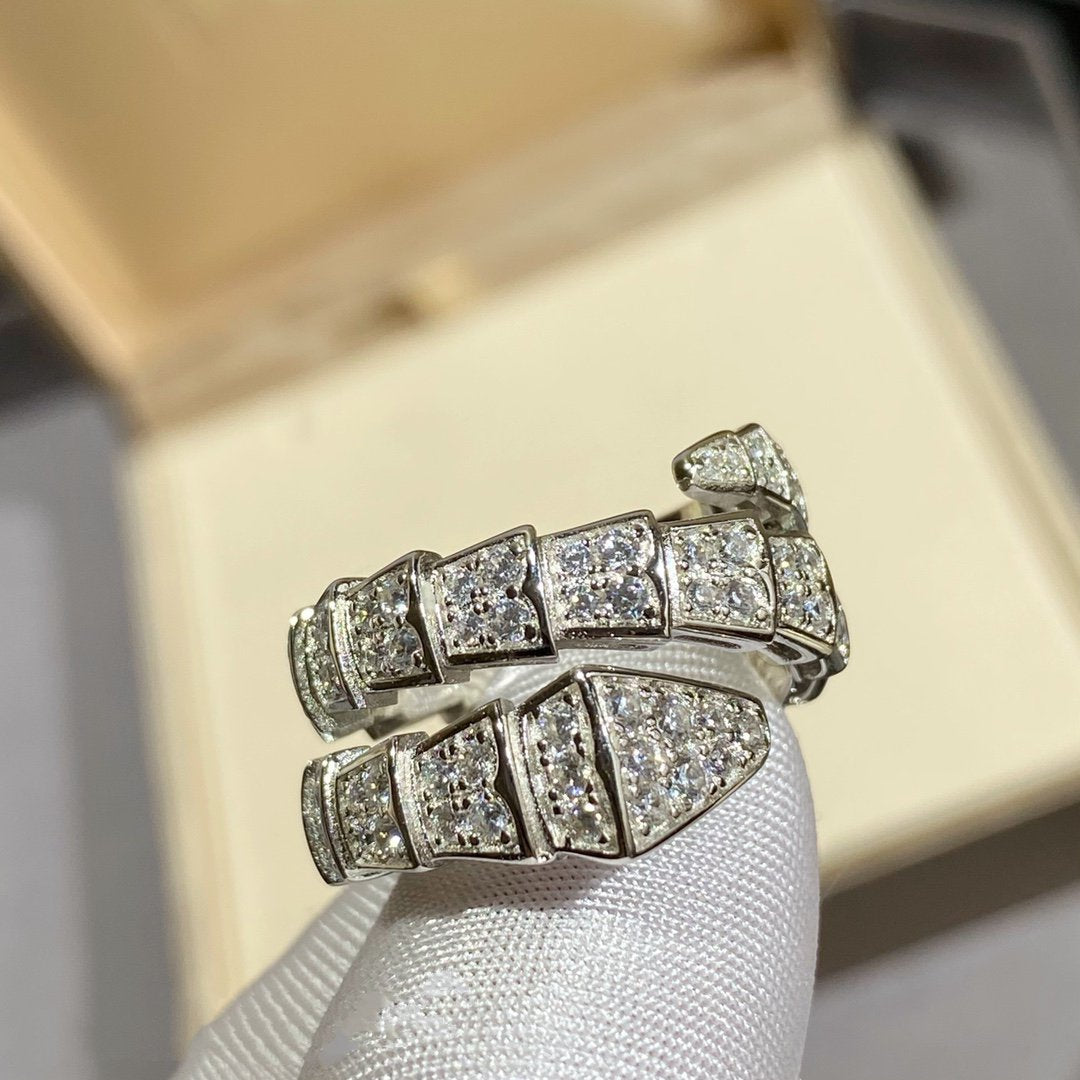 [Lucas Jewelry]SERPENTI DOUBLE RING SILVER DIAMOND PAVED