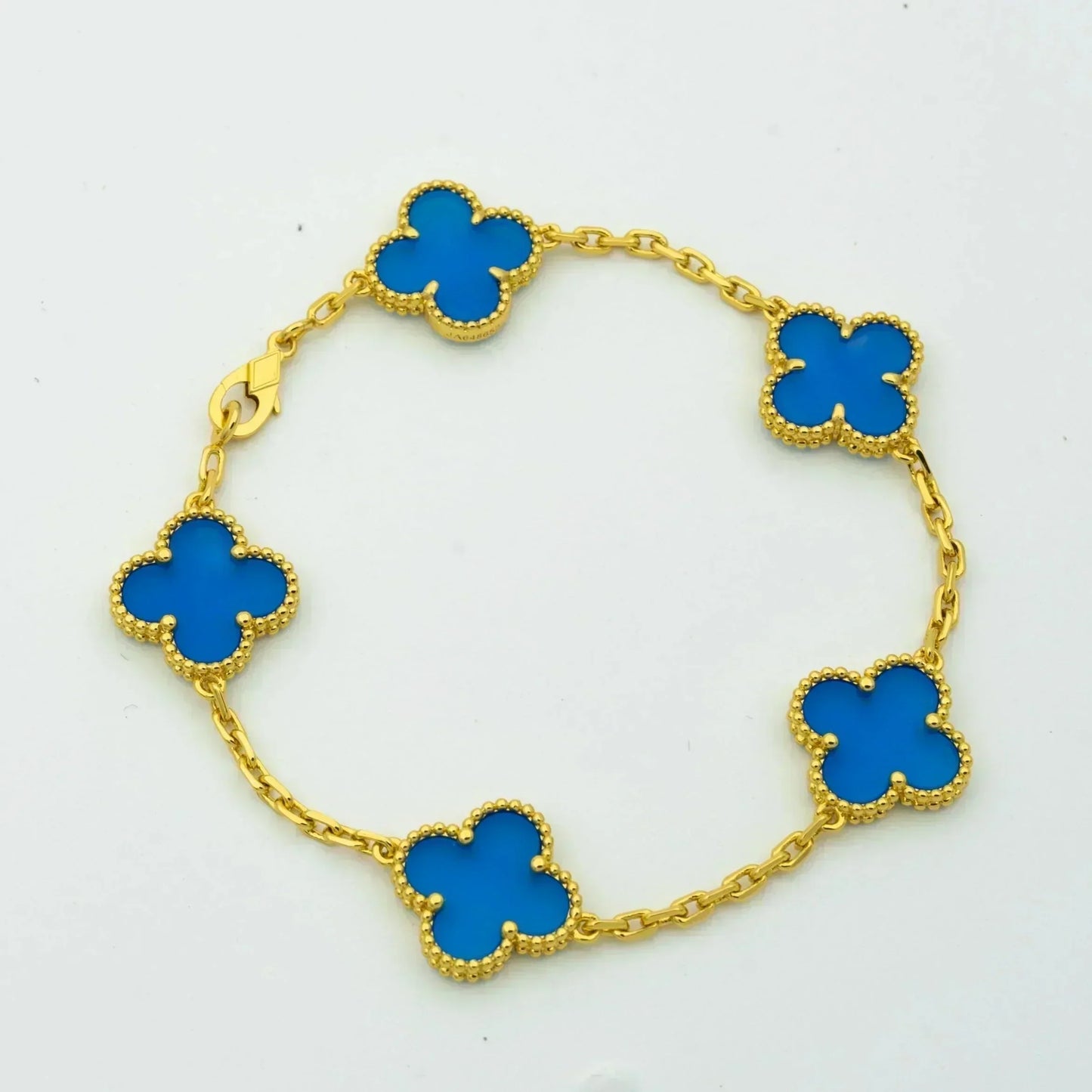 [Lucas Jewelry]CLOVER 5 MOTIFS BLUE AGATE BRACELET