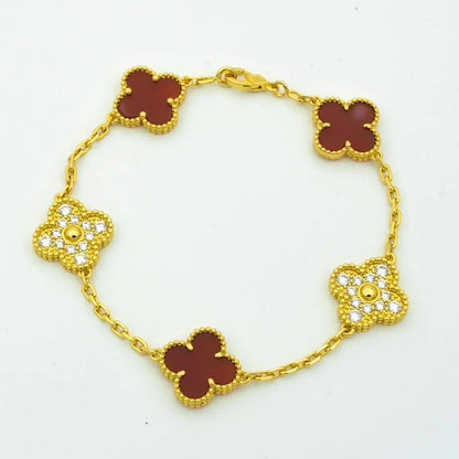 [Lucas Jewelry]CLOVER 5 MOTIFS CARNELIAN DIAMOND BRACELET