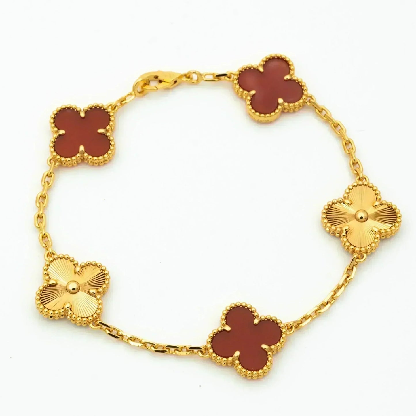 [Lucas Jewelry]CLOVER  5 MOTIFS CARNELIAN GOLD BRACELET