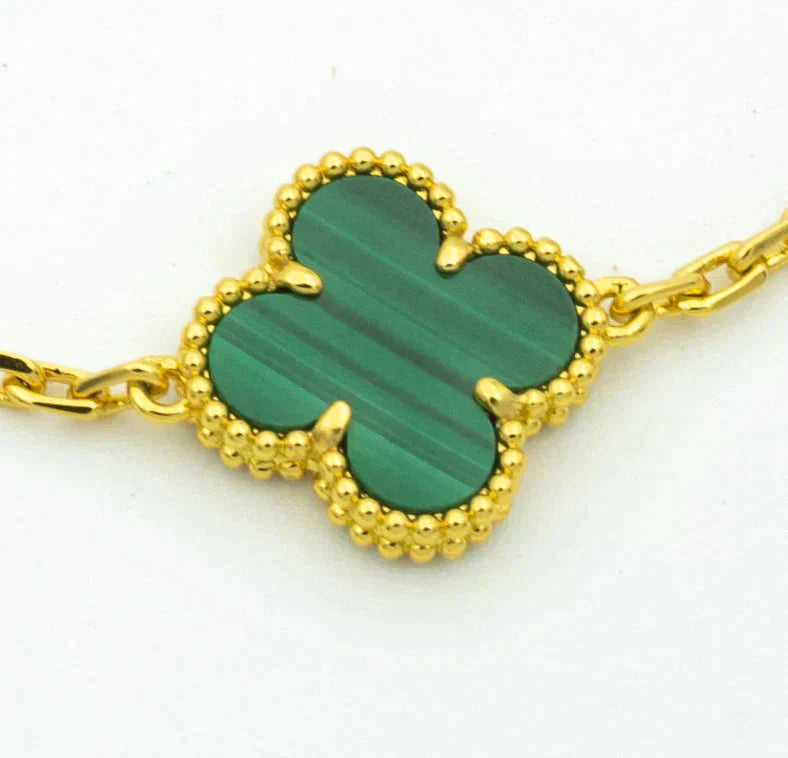 [Lucas Jewelry]CLOVER  5 MOTIF MALACHITE DIAMOND BRACELET