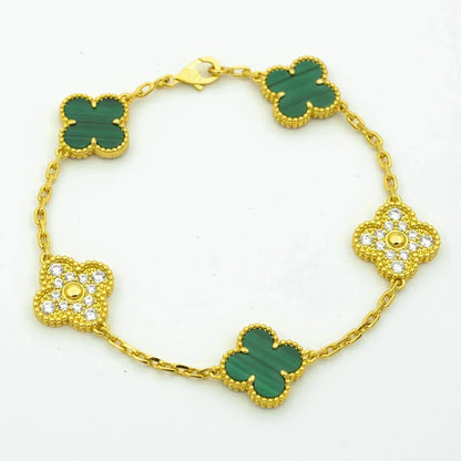 [Lucas Jewelry]CLOVER  5 MOTIF MALACHITE DIAMOND BRACELET