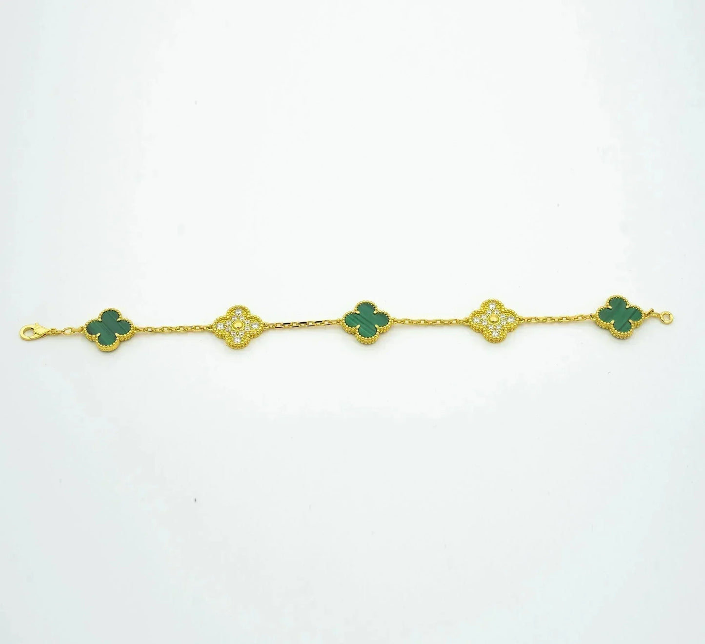 [Lucas Jewelry]CLOVER  5 MOTIF MALACHITE DIAMOND BRACELET