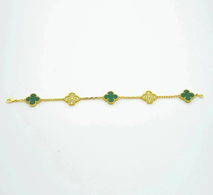 [Lucas Jewelry]CLOVER  5 MOTIF MALACHITE DIAMOND BRACELET