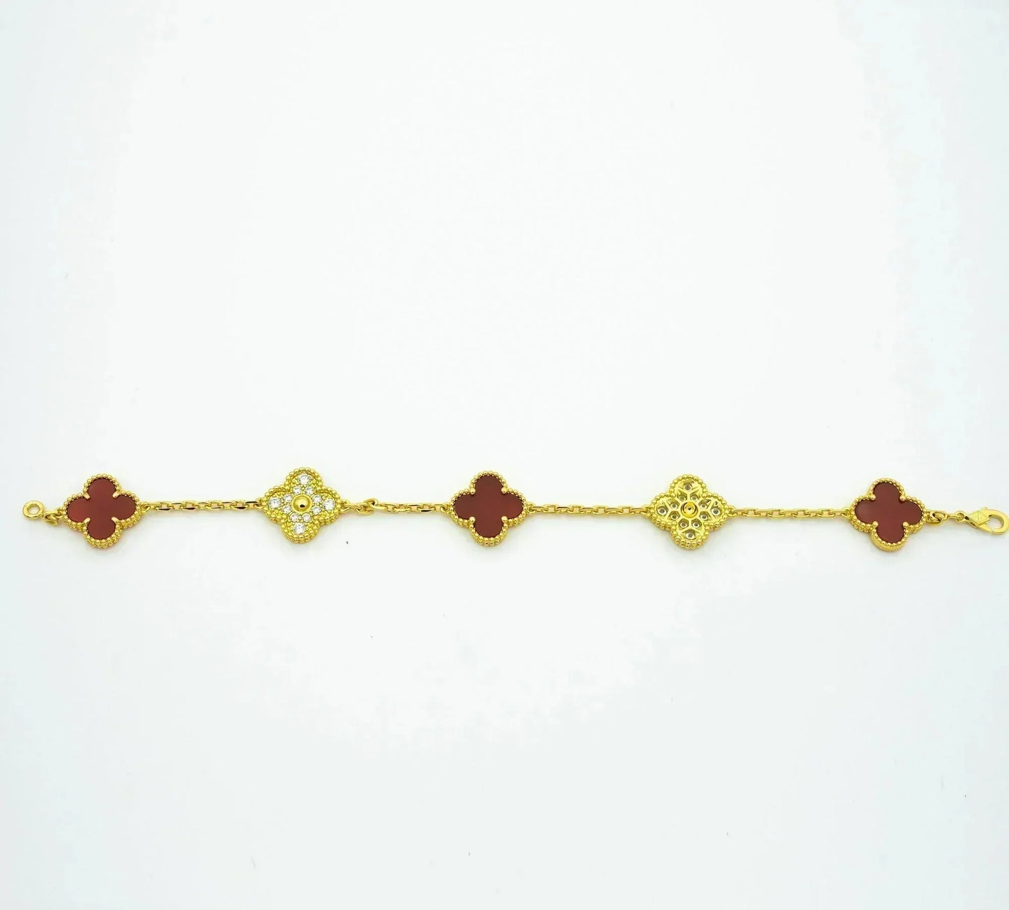 [Lucas Jewelry]CLOVER 5 MOTIFS CARNELIAN DIAMOND BRACELET