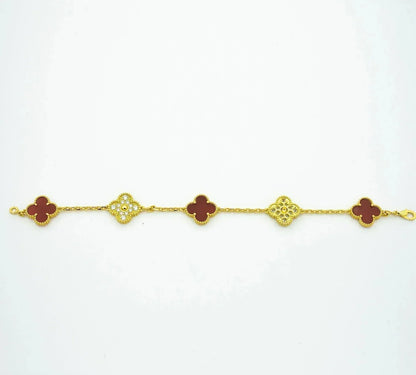 [Lucas Jewelry]CLOVER 5 MOTIFS CARNELIAN DIAMOND BRACELET