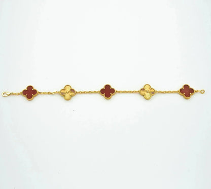 [Lucas Jewelry]CLOVER  5 MOTIFS CARNELIAN GOLD BRACELET