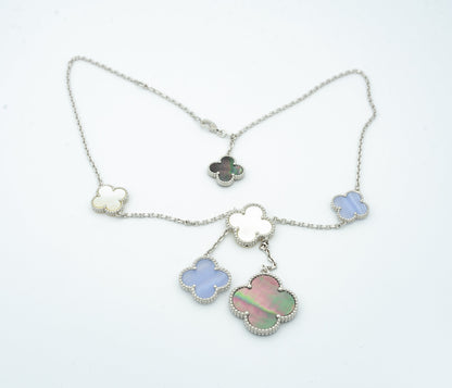 [Lucas Jewelry]CLOVER MOP CHALCEDONY NECKLACE SILVER 6 MOTIF