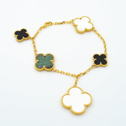 [Lucas Jewelry]CLOVER BRACELET 5 MOTIFS ONYX MOP