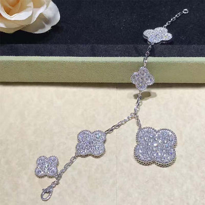 [Lucas Jewelry]CLOVER 6 MOTIFS SILVER DIAMOND BRACELET