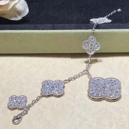 [Lucas Jewelry]CLOVER 6 MOTIFS SILVER DIAMOND BRACELET