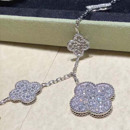 [Lucas Jewelry]CLOVER 6 MOTIFS SILVER DIAMOND BRACELET