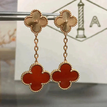 [Lucas Jewelry]CLOVER 2 MOTIF  LASER CARNELIAN EARRINGS