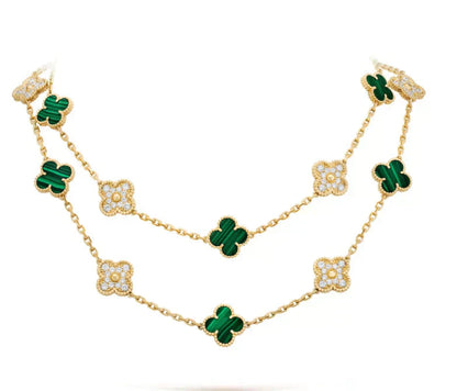 [Lucas Jewelry]CLOVER 20 MOTIFS MALACHITE DIAMOND NECKLACE