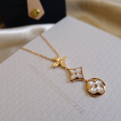 [Lucas Jewelry]COLOR BLOSSOM LARIAT NECKLACE PINK GOLD WHITE MOTHER PEARL AND DIAMOND