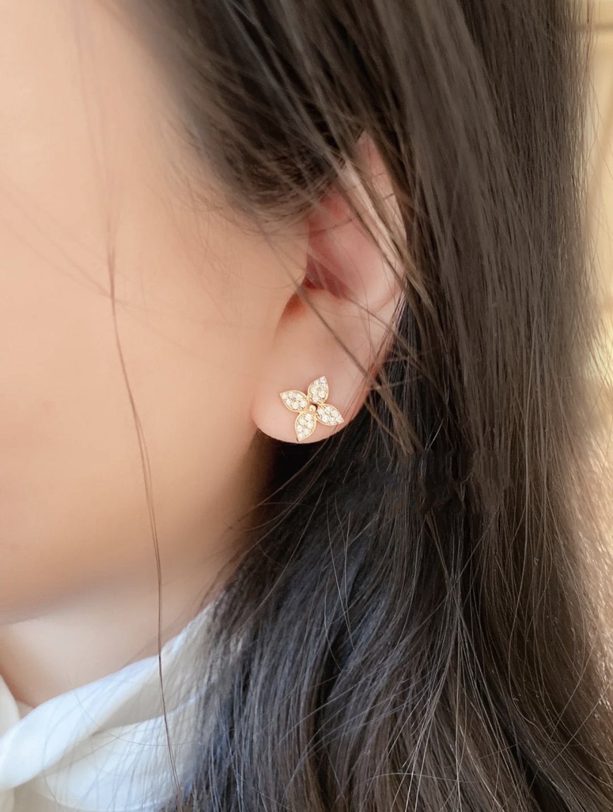 [Lucas Jewelry]STAR BLOSSOM STUD EARRINGS PINK GOLD DIAMONDS