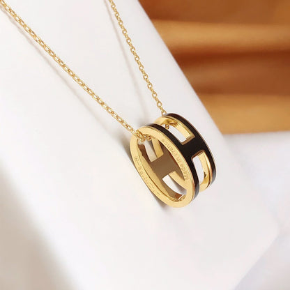 [Lucas Jewelry]HM CLIC BLACK ENAMEL GOLD NECKLACE