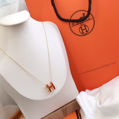 [Lucas Jewelry]HM CLIC RED ENAMEL GOLD NECKLACE