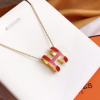 [Lucas Jewelry]HM CLIC RED ENAMEL GOLD NECKLACE