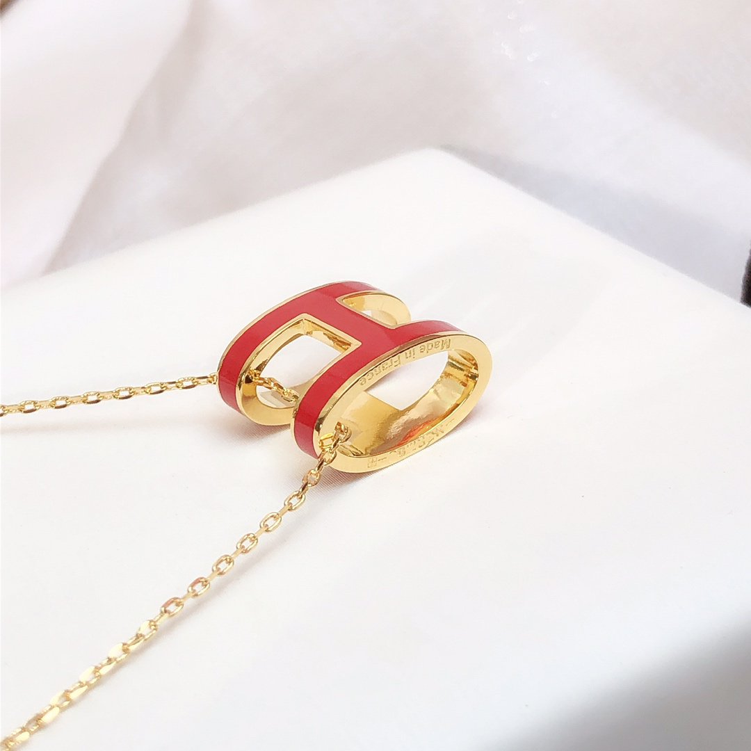 [Lucas Jewelry]HM CLIC RED ENAMEL GOLD NECKLACE