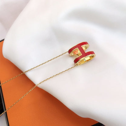 [Lucas Jewelry]HM CLIC RED ENAMEL GOLD NECKLACE