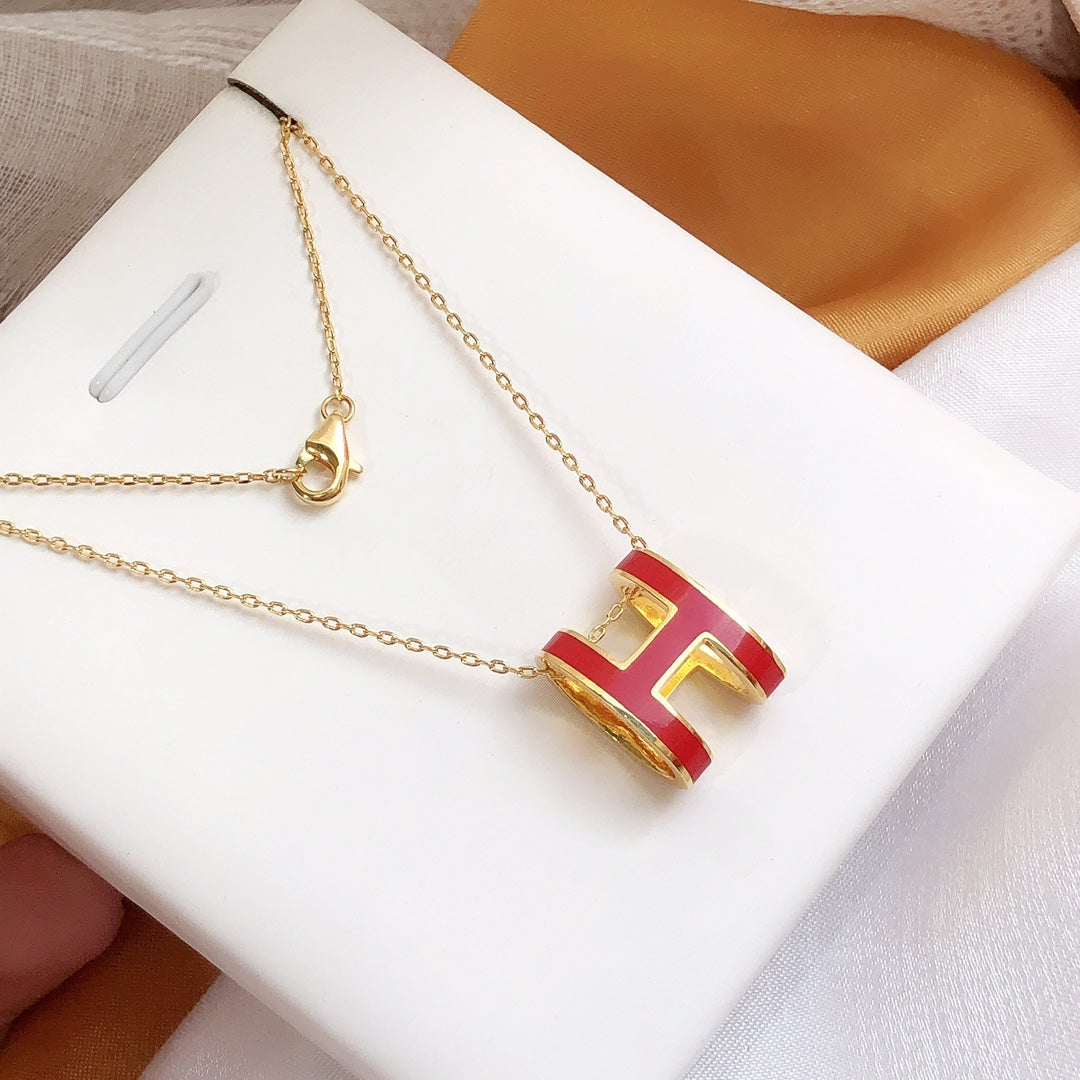 [Lucas Jewelry]HM CLIC RED ENAMEL GOLD NECKLACE