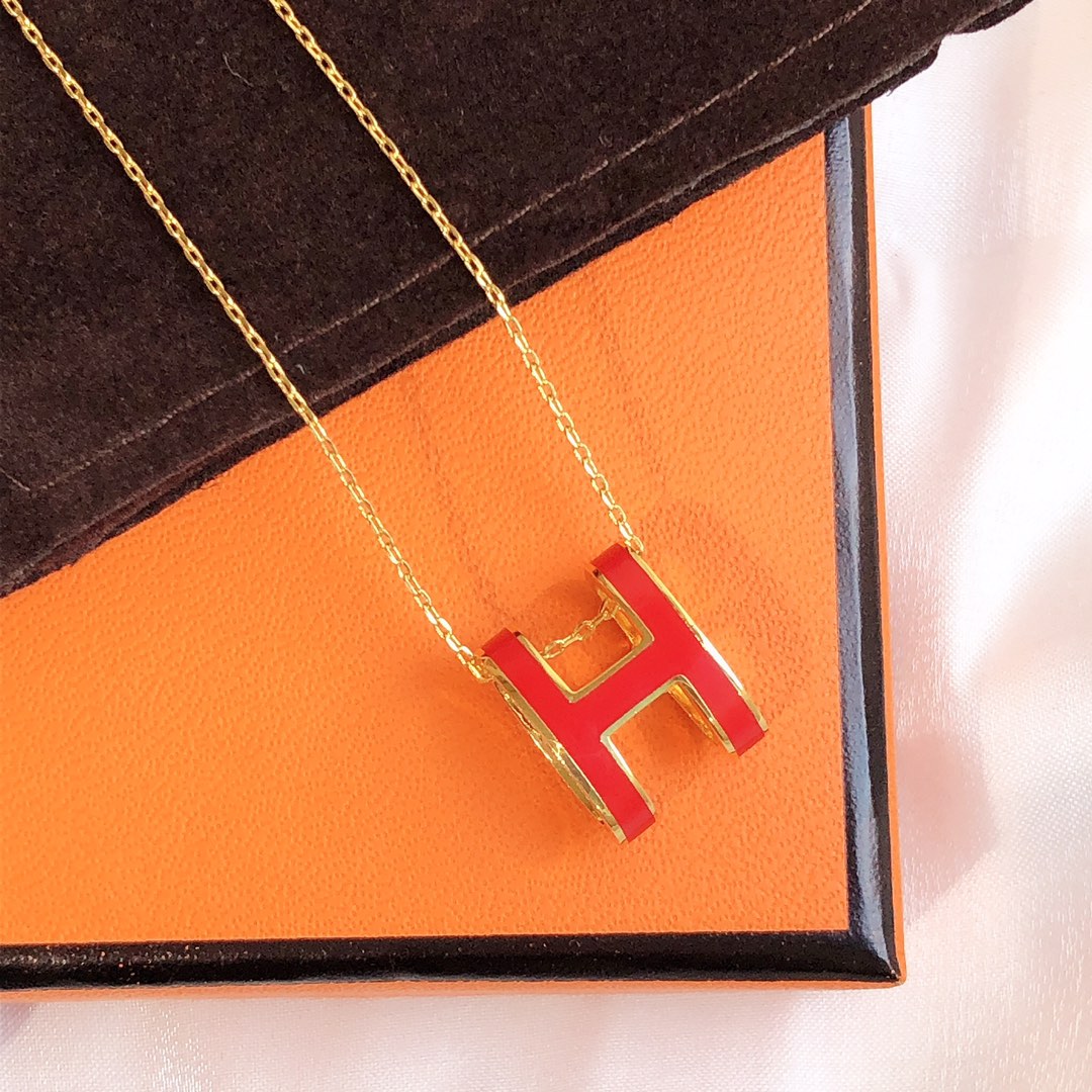 [Lucas Jewelry]HM CLIC RED ENAMEL GOLD NECKLACE