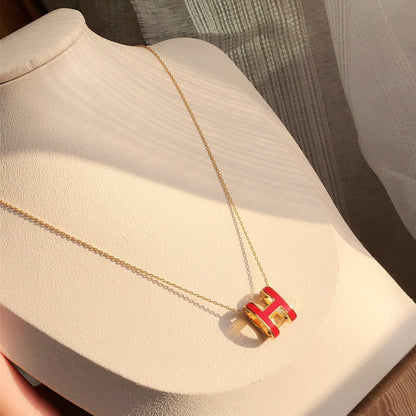 [Lucas Jewelry]HM CLIC RED ENAMEL GOLD NECKLACE